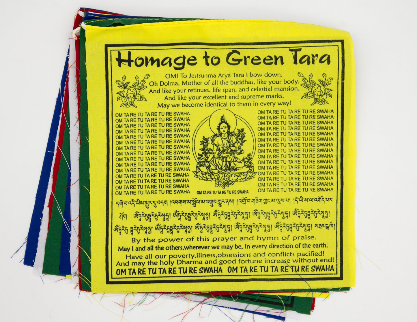 Green Tara Prayer Flags in English, Multi / 20x20cm, 2m