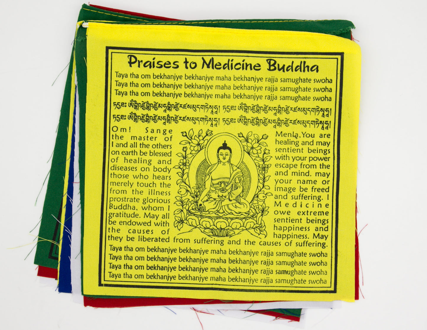 Medizin-Buddha-Gebetsfahnen in Englisch, Mehrfarbig / 20x20cm, 2m