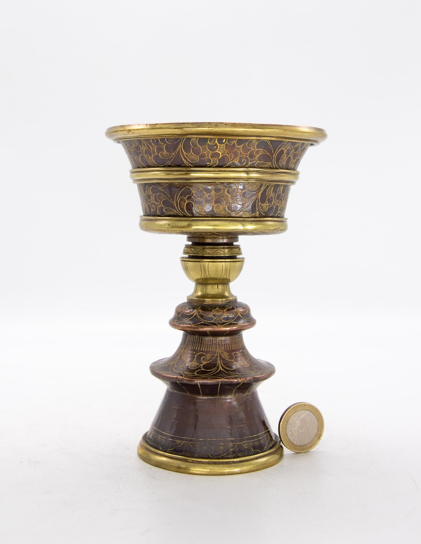 Gravierte Butterlampe, oxidiertes Kupfer / 15cm