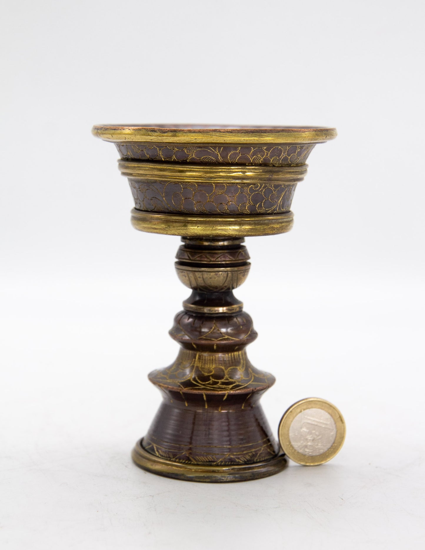 Gravierte Butterlampe, oxidiertes Kupfer / 11cm