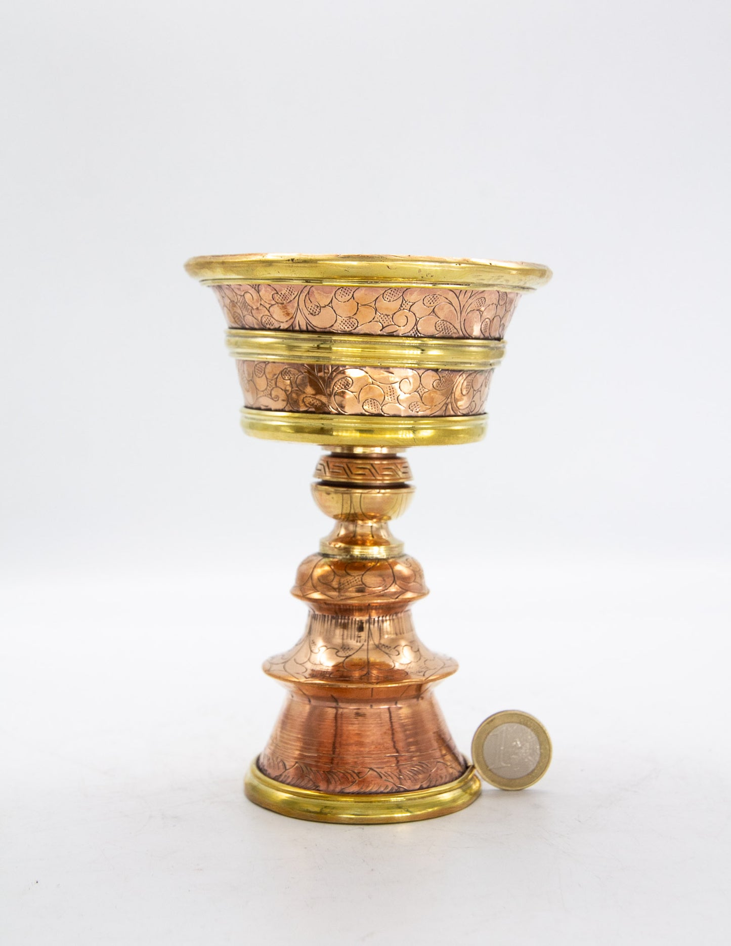 Gravierte Butterlampe, poliertes Kupfer / 15cm