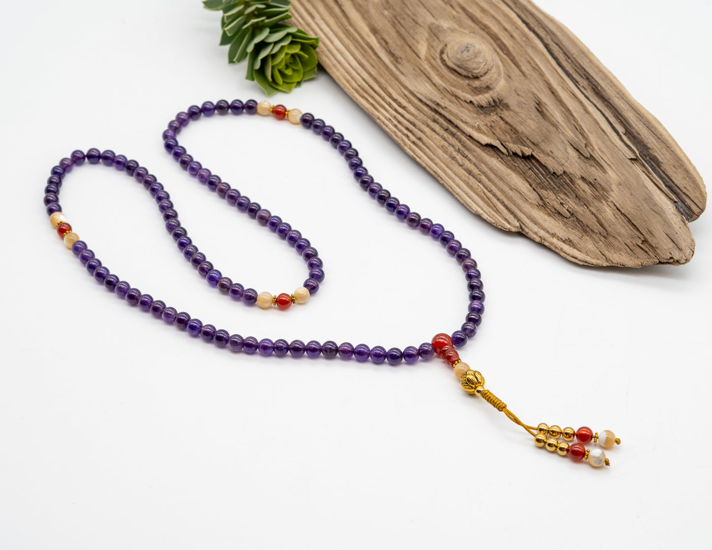 Amethyst & Mother of Pearl Mala – 6mm