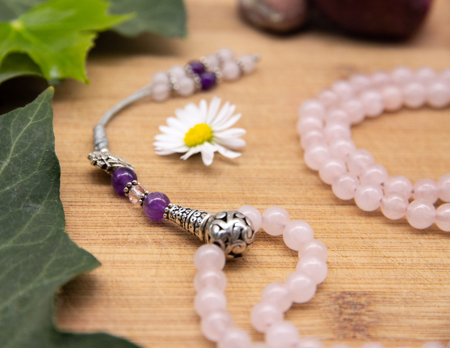Rosenquarz & Amethyst Mala – 6mm