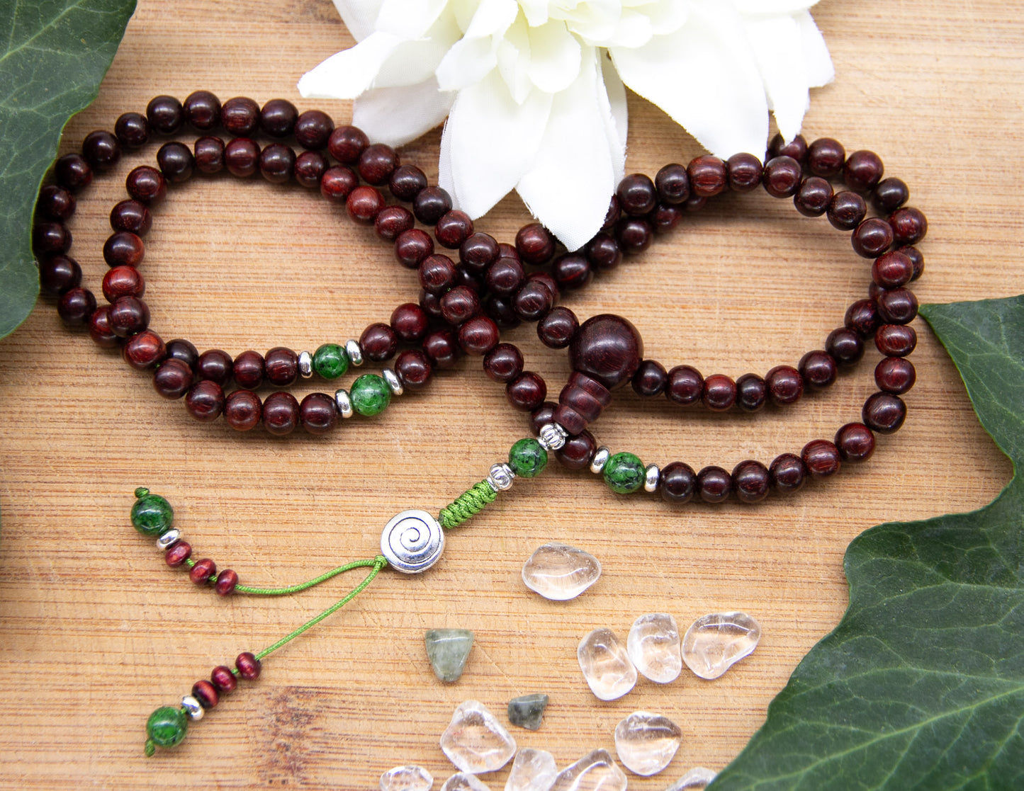 Mala aus Rosenholz und Serpentin – 6 mm