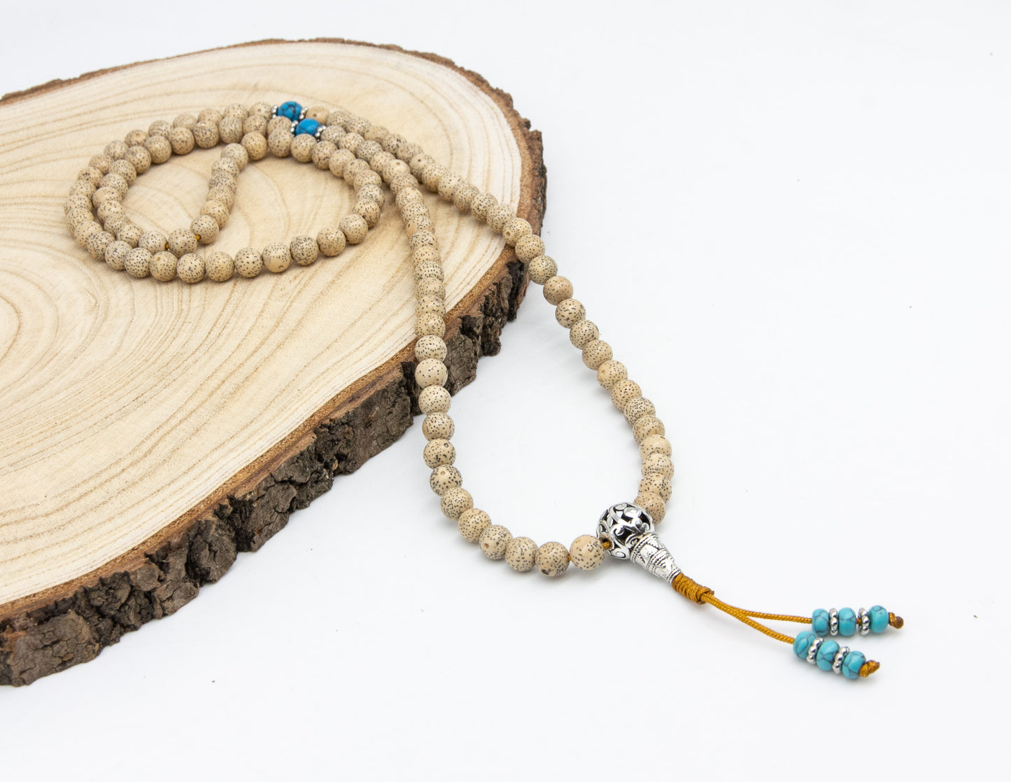 Lotussamen & türkisfarbener Howlith Mala – 8 mm
