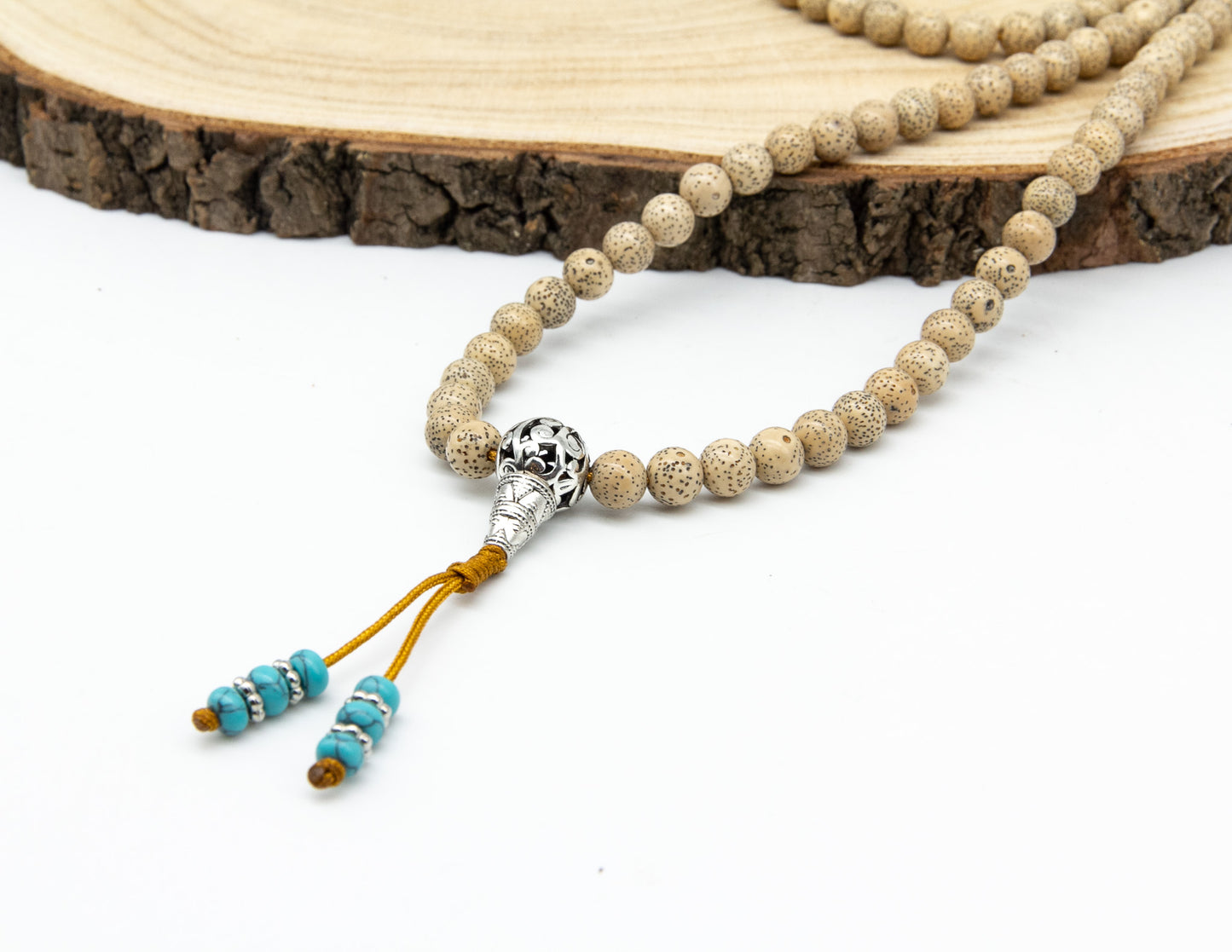 Lotussamen & türkisfarbener Howlith Mala – 8 mm