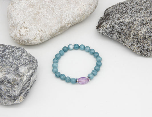 Natürlicher Aquamarin mit violettem Steinarmband – 8 mm