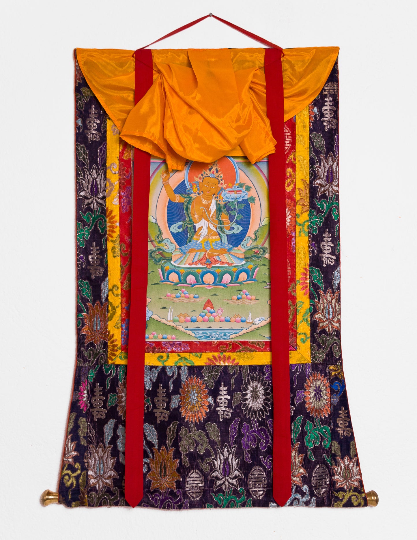 Manjushri Thangka VII with old brocade