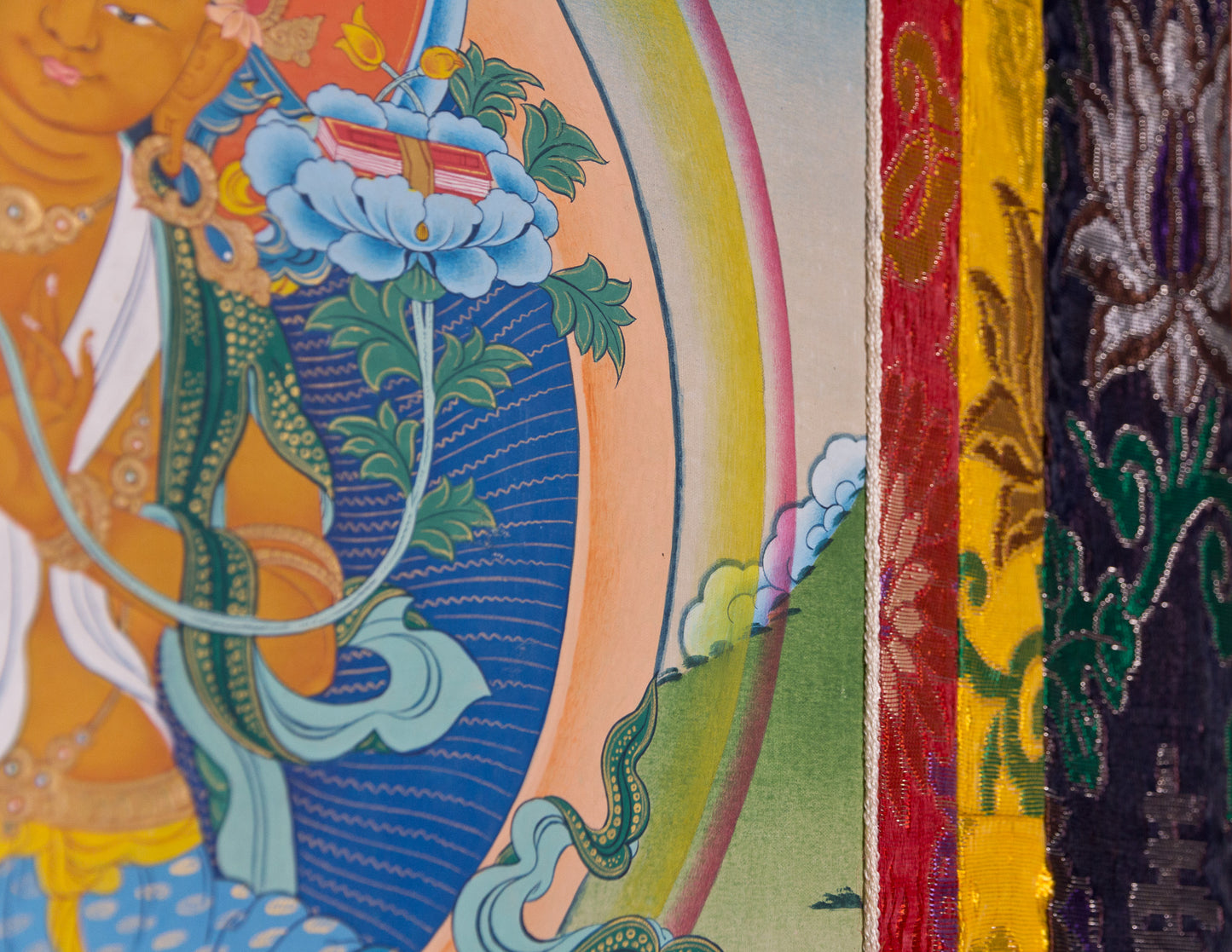 Manjushri Thangka VII with old brocade