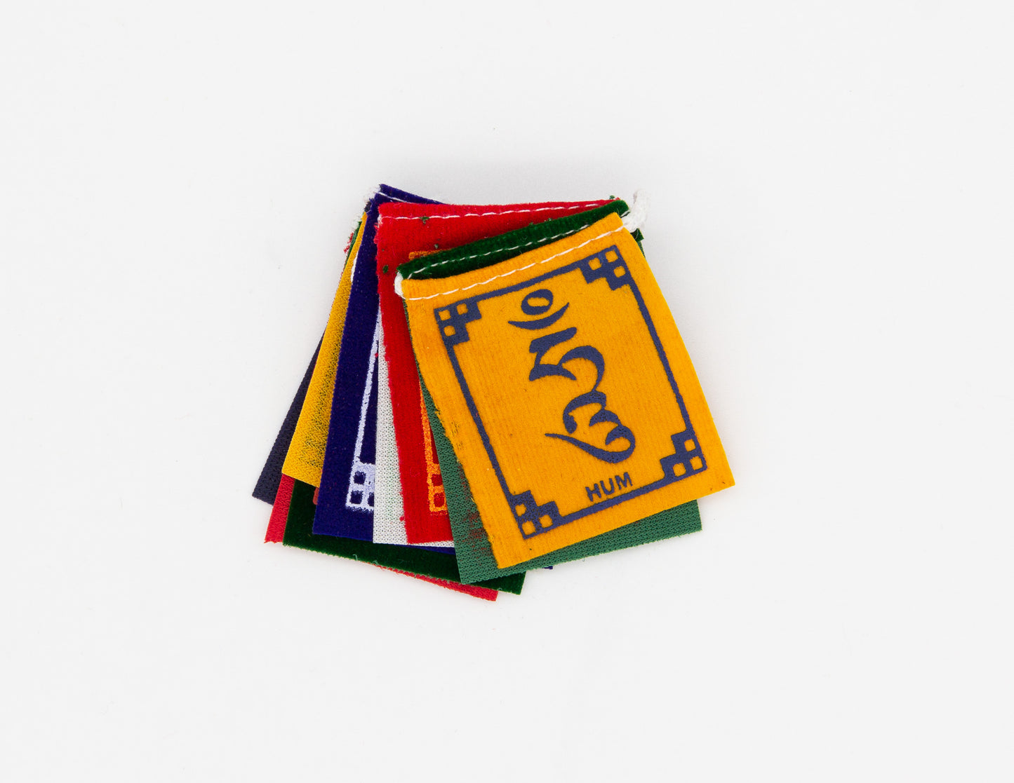 Tiny Om Ma Ni Padme Hum Velveteen Prayer Flags, 4x5cm