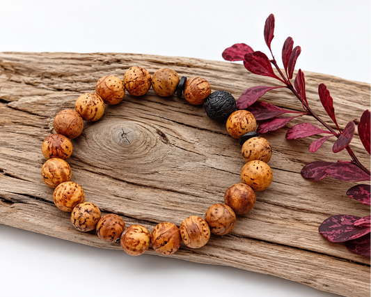 Bodhiseed & Black Carved Wood Bracelet – 10 mm