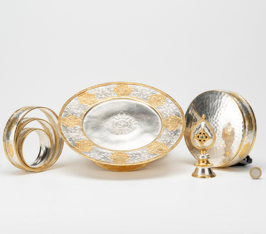 Handgefertigtes Mandala-Set aus Gold und Silber, groß (49)