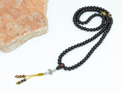 Schwarze Rosenholz Mala mit Tigerauge - 9mm