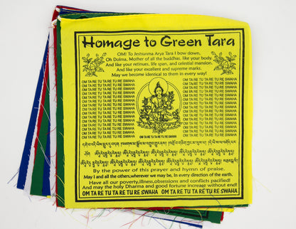 Drapeaux de prière Tara verts en anglais, Multi / 20x20cm, 2m