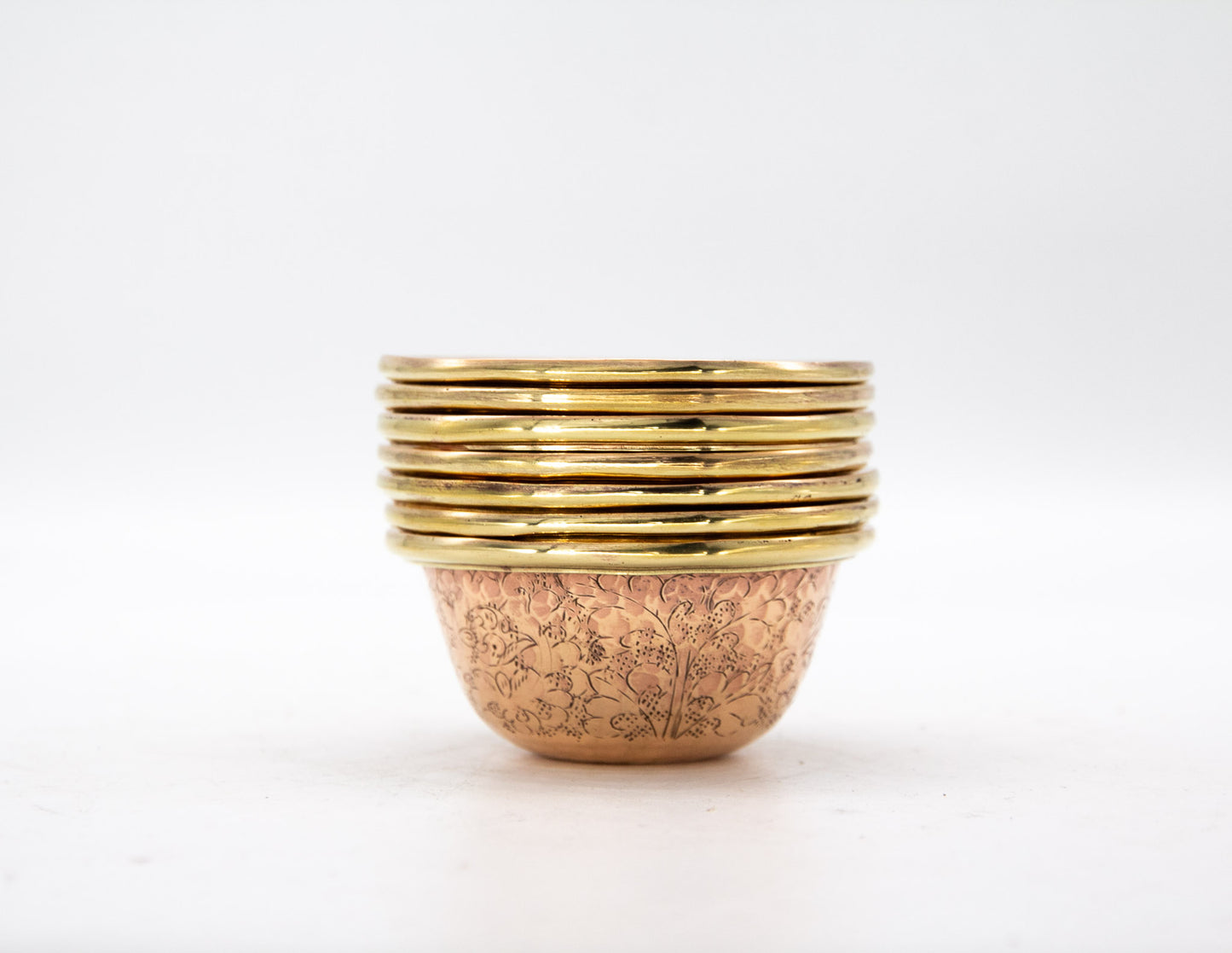 Engraved Offering Bowl Set, Polished Copper – 7.5cm