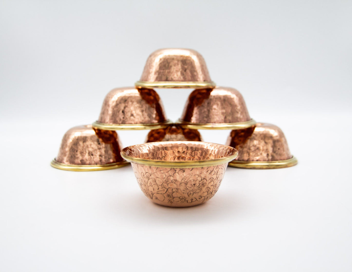 Engraved Offering Bowl Set, Polished Copper – 7.5cm