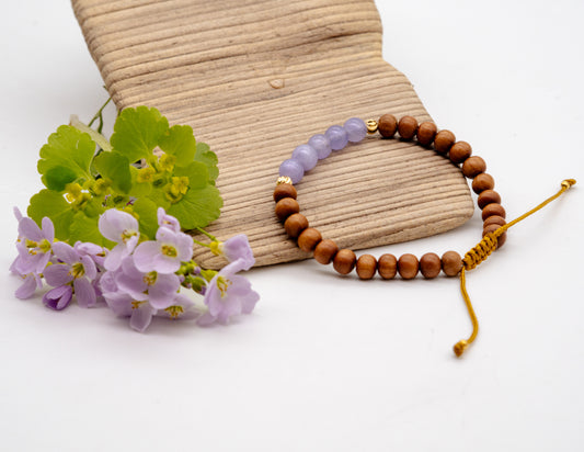 Handgelenk-Mala aus Sandelholz & violettem Angelit – 6 mm