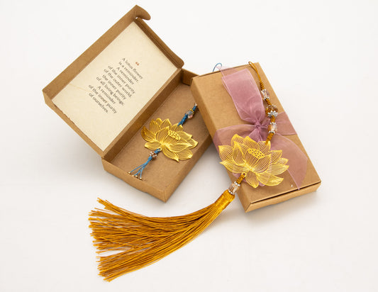 Handcrafted Golden Lotus Pendant with Quote