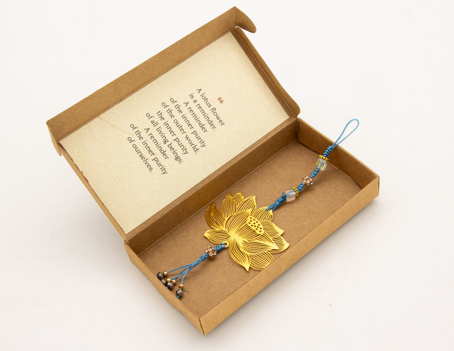 Handcrafted Golden Lotus Pendant with Quote