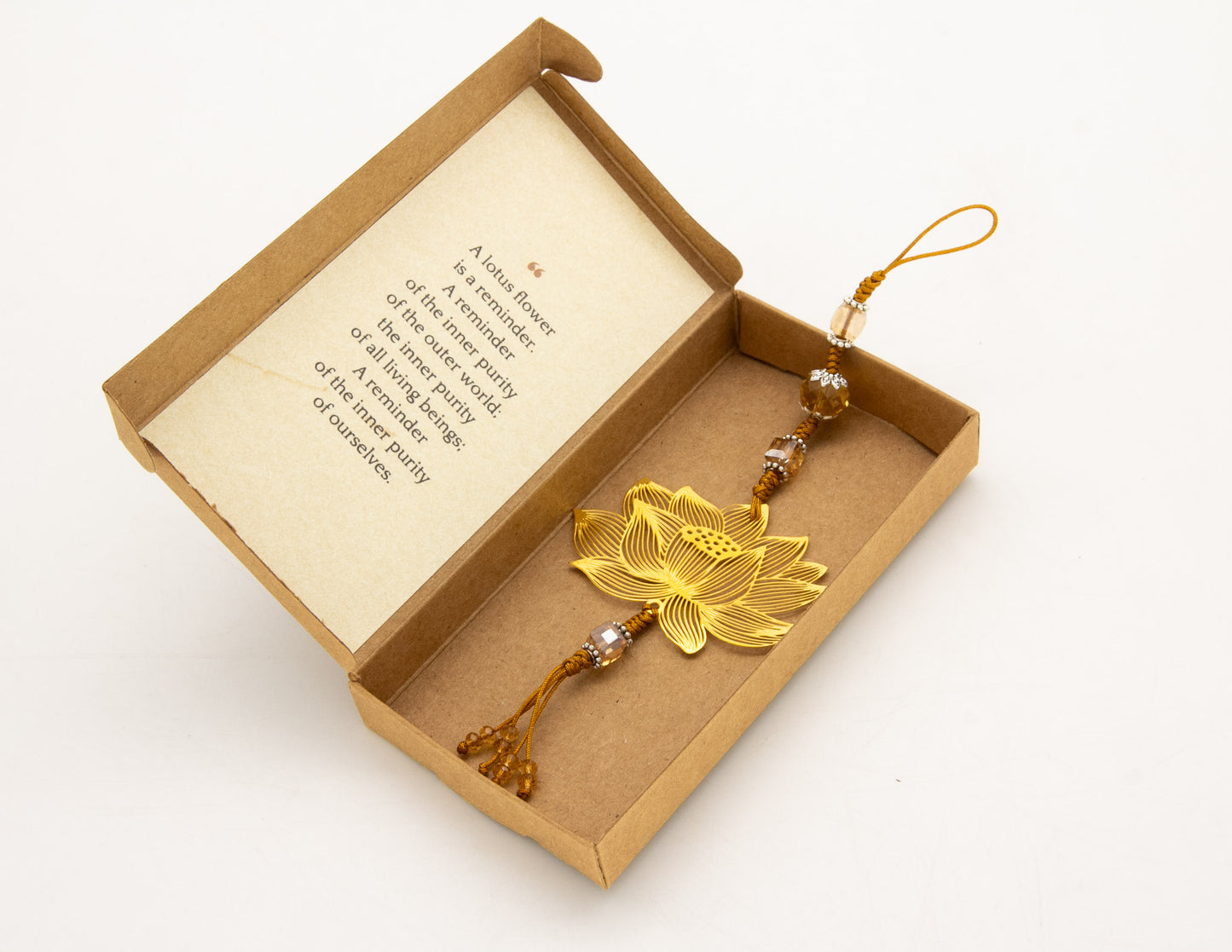 Handcrafted Golden Lotus Pendant with Quote
