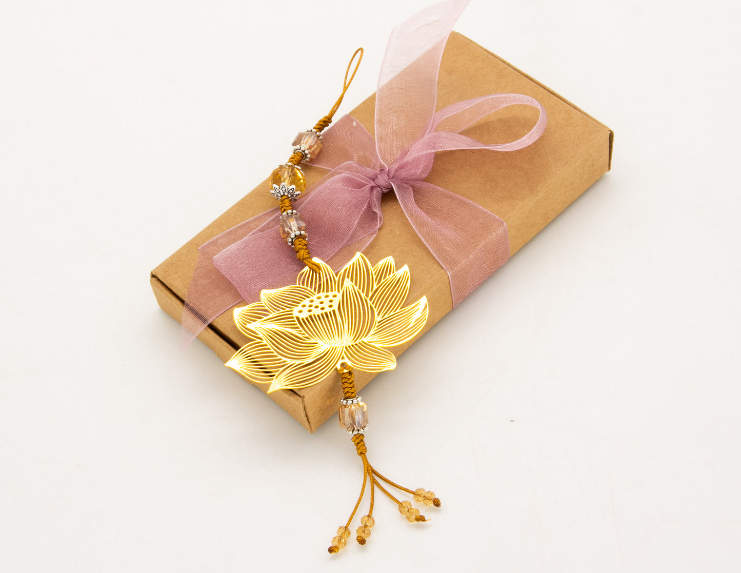Handcrafted Golden Lotus Pendant with Quote