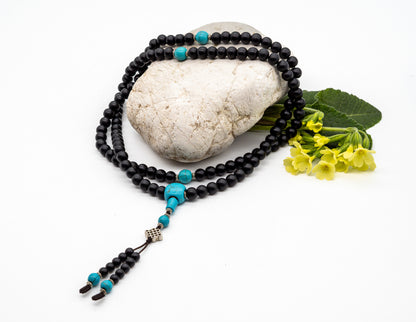 Black Onyx & Turquoise Mala – 8mm