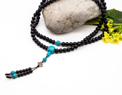 Black Onyx & Turquoise Mala – 8mm