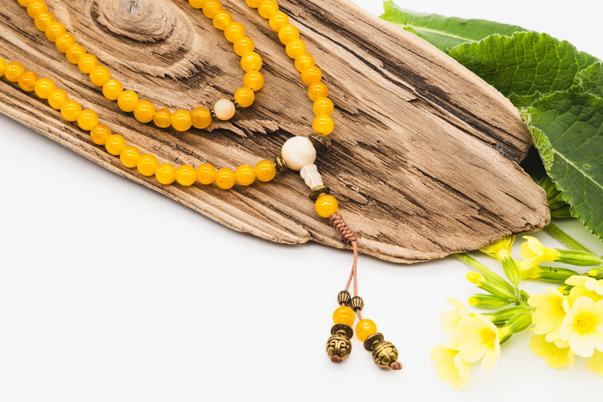 Yellow Onyx & Mother of Pearl Mala – 6mm – Rinchen Shop