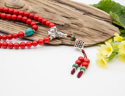 Red Onyx & Turquoise Mala – 8mm