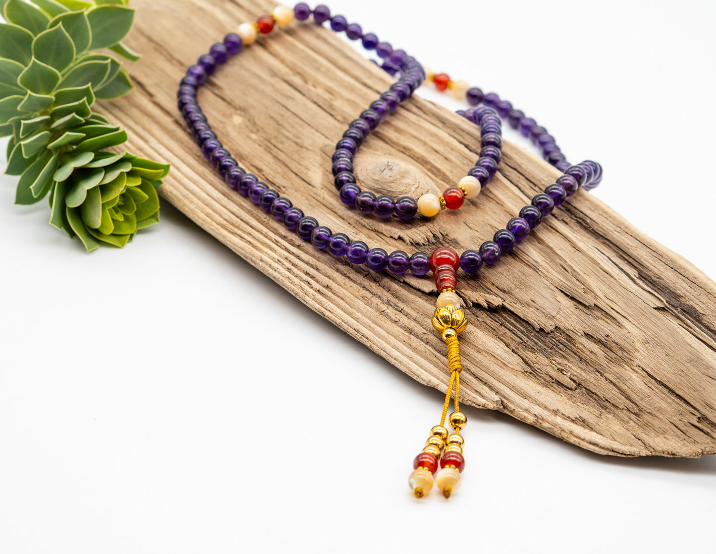 Amethyst & Mother of Pearl Mala – 6mm