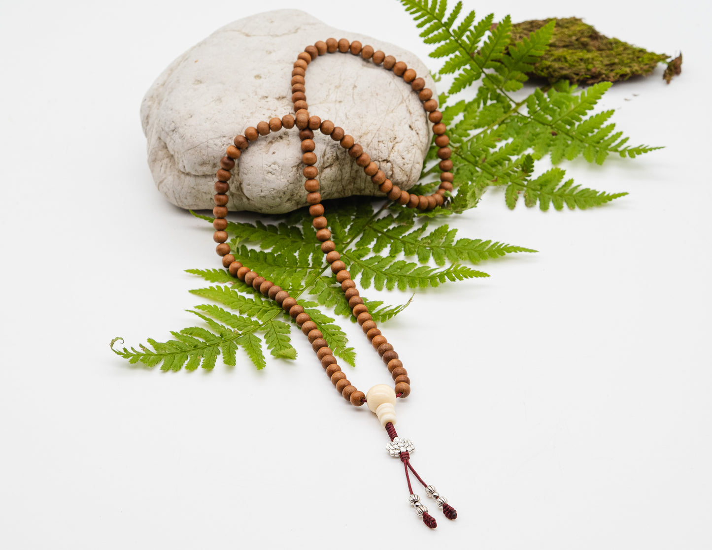 Sandalwood & White Agate Mala – 6mm