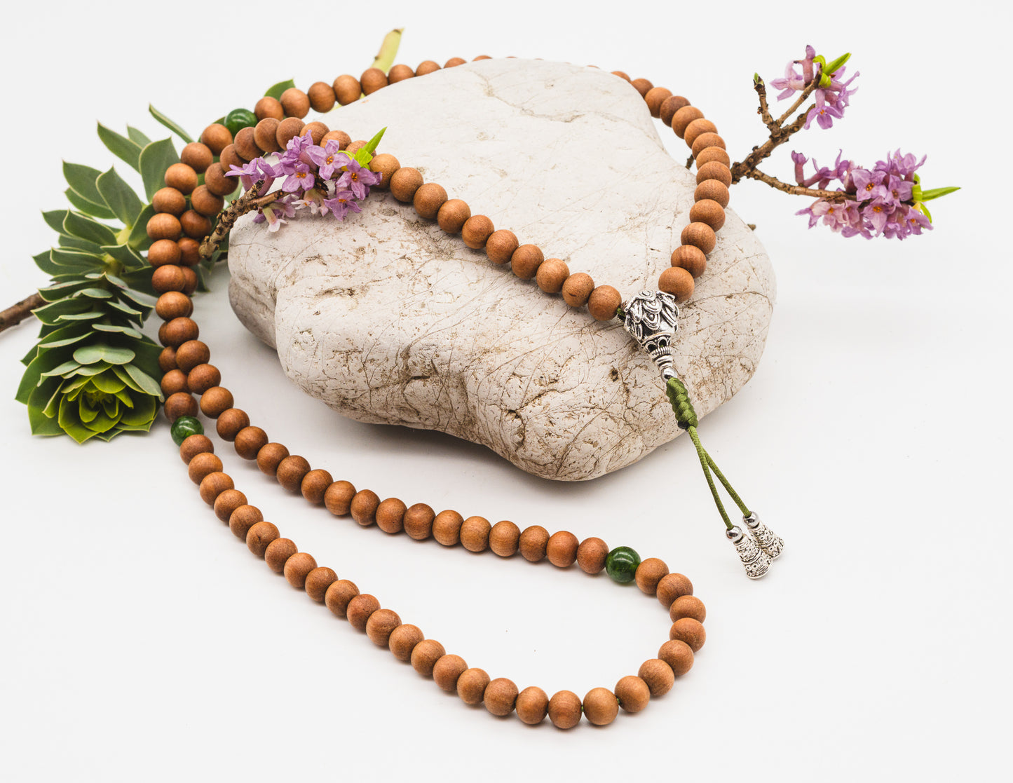 Sandalwood & Taiwanese Jade Mala – 7mm