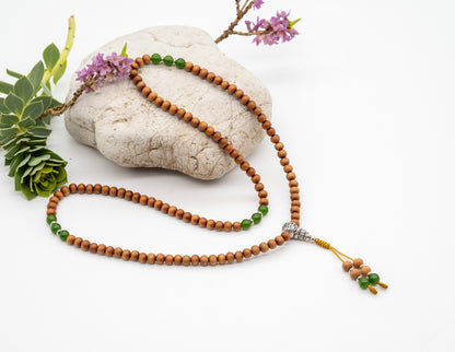 Sandalwood & Taiwanese Jade Mala – 6mm