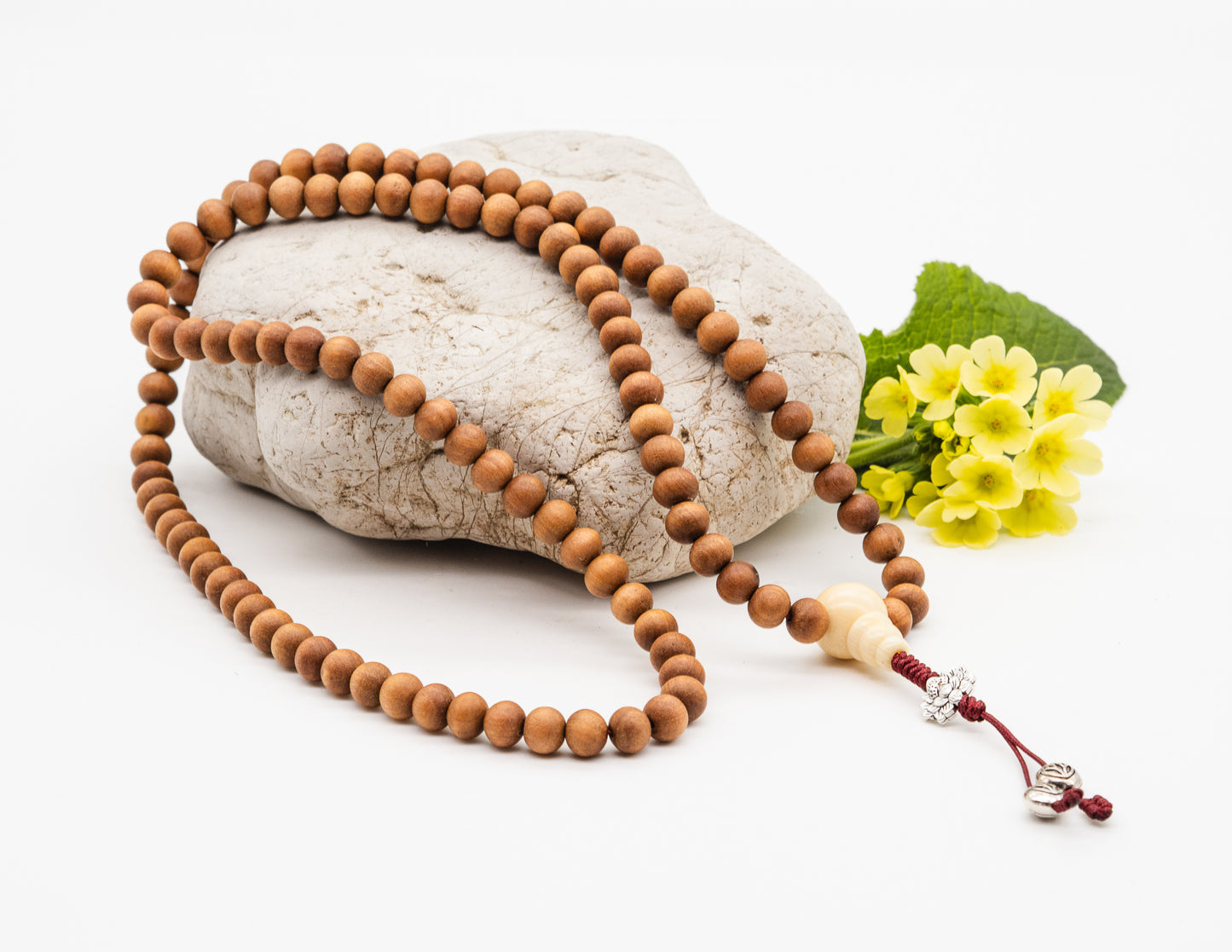 Mala aus Sandelholz und weißem Achat – 8 mm