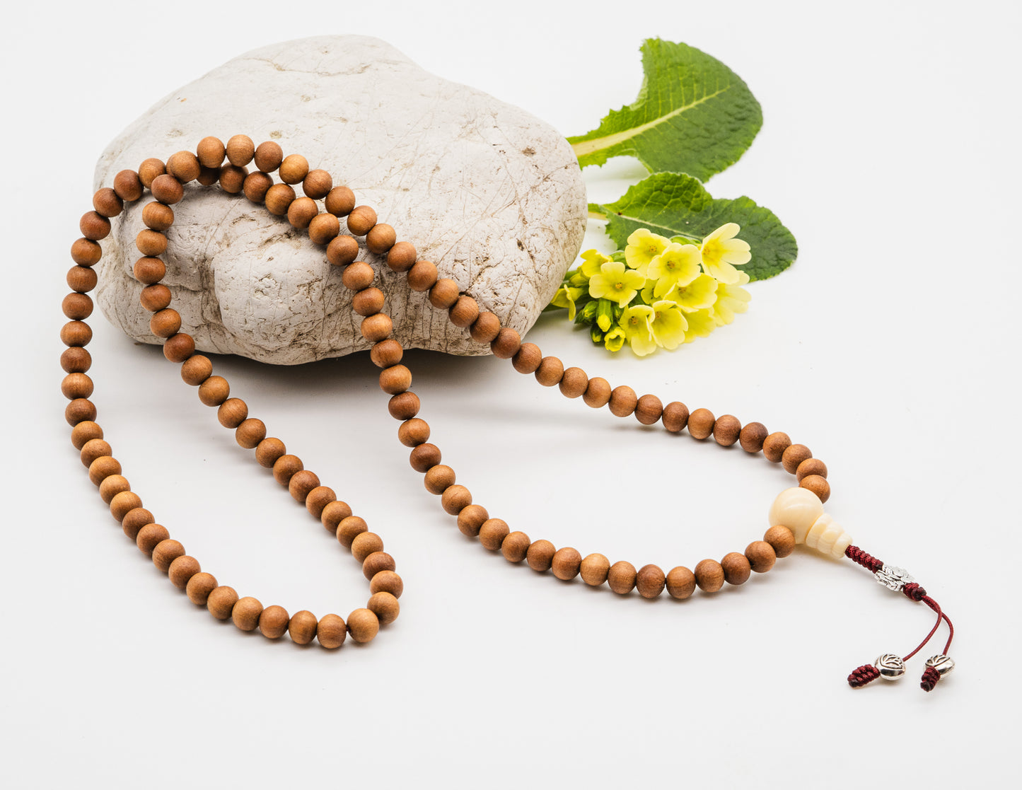 Mala aus Sandelholz und weißem Achat – 8 mm