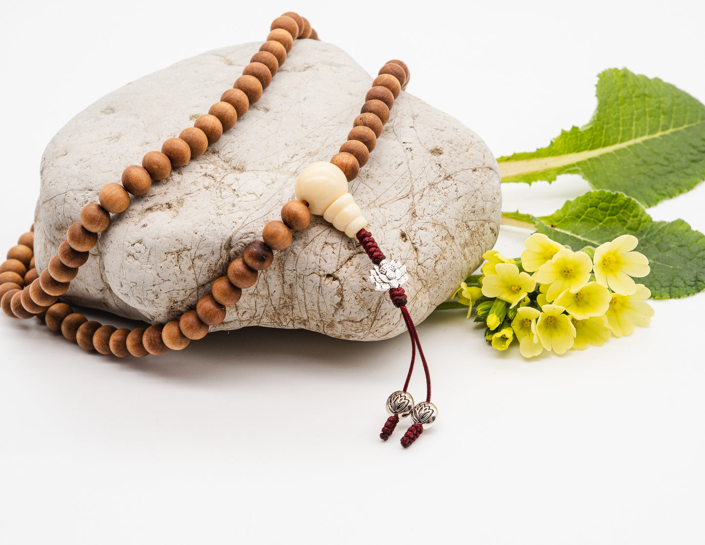 Mala aus Sandelholz und weißem Achat – 8 mm