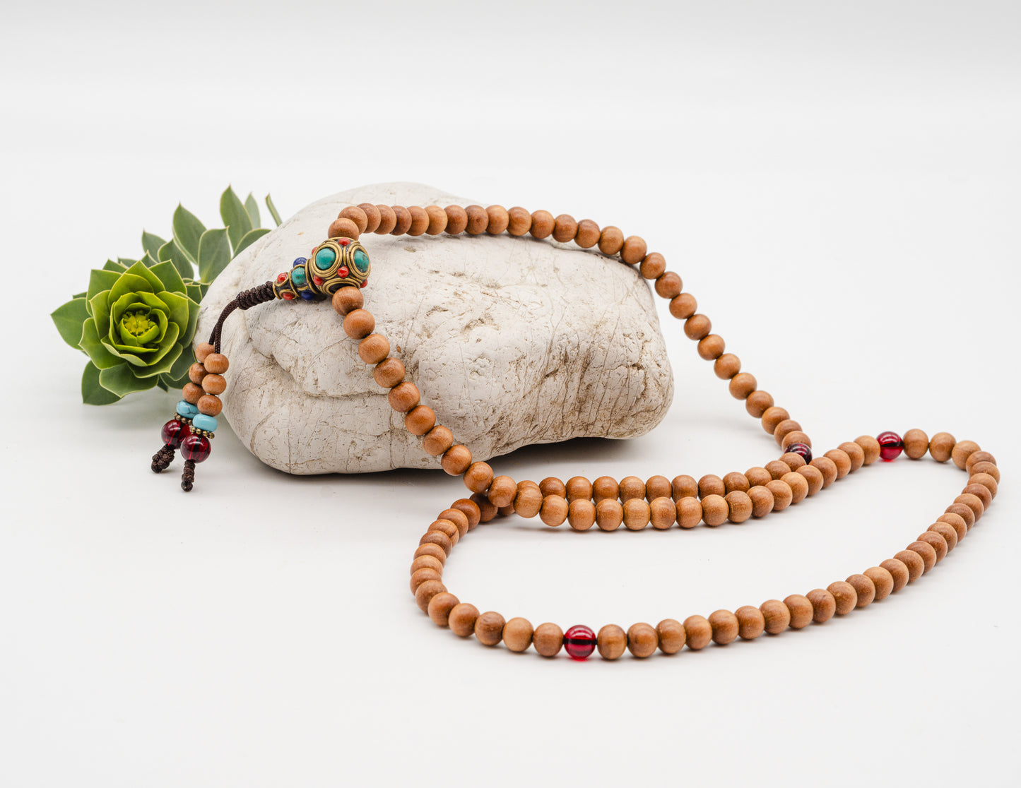 Sandalwood & Red Stones – 8mm