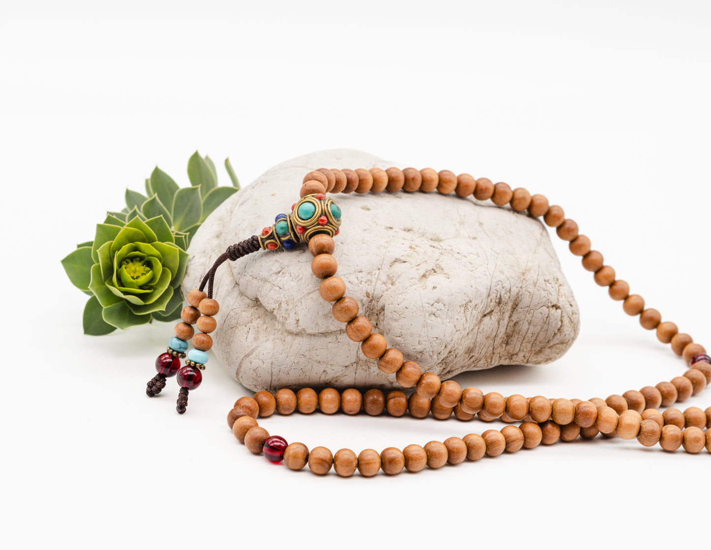 Sandalwood & Red Stones – 8mm