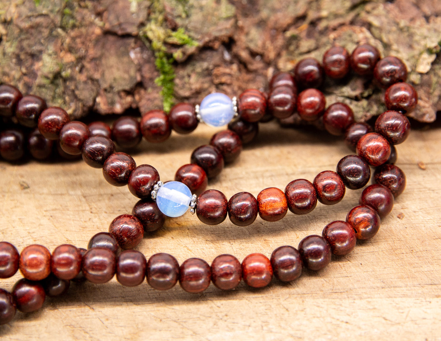 Rose Wood & Opal Mala 8mm