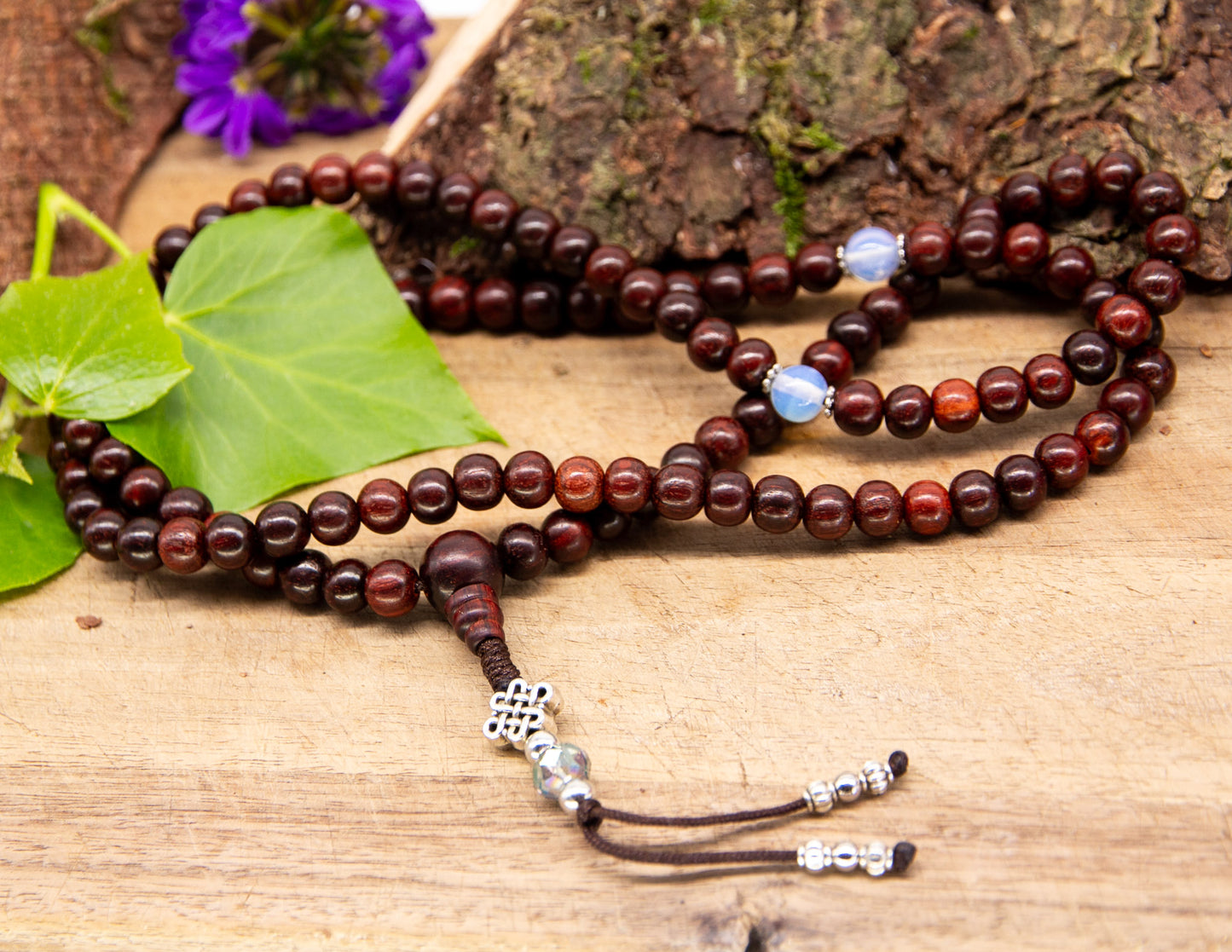 Rose Wood & Opal Mala 8mm