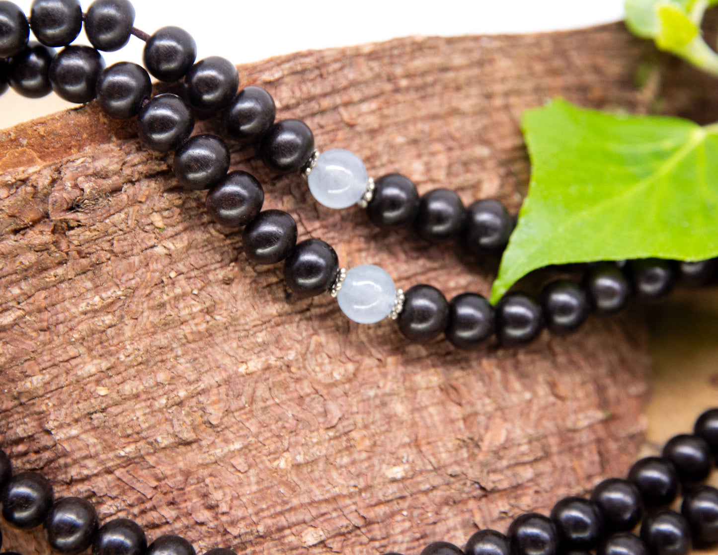 Black Rosewood & Light Blue Mala