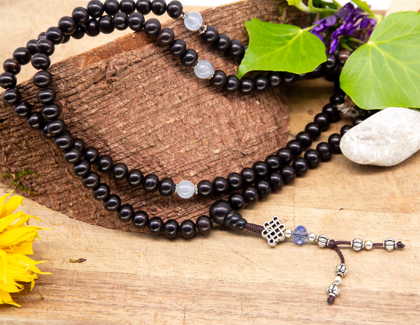 Black Rosewood & Light Blue Mala