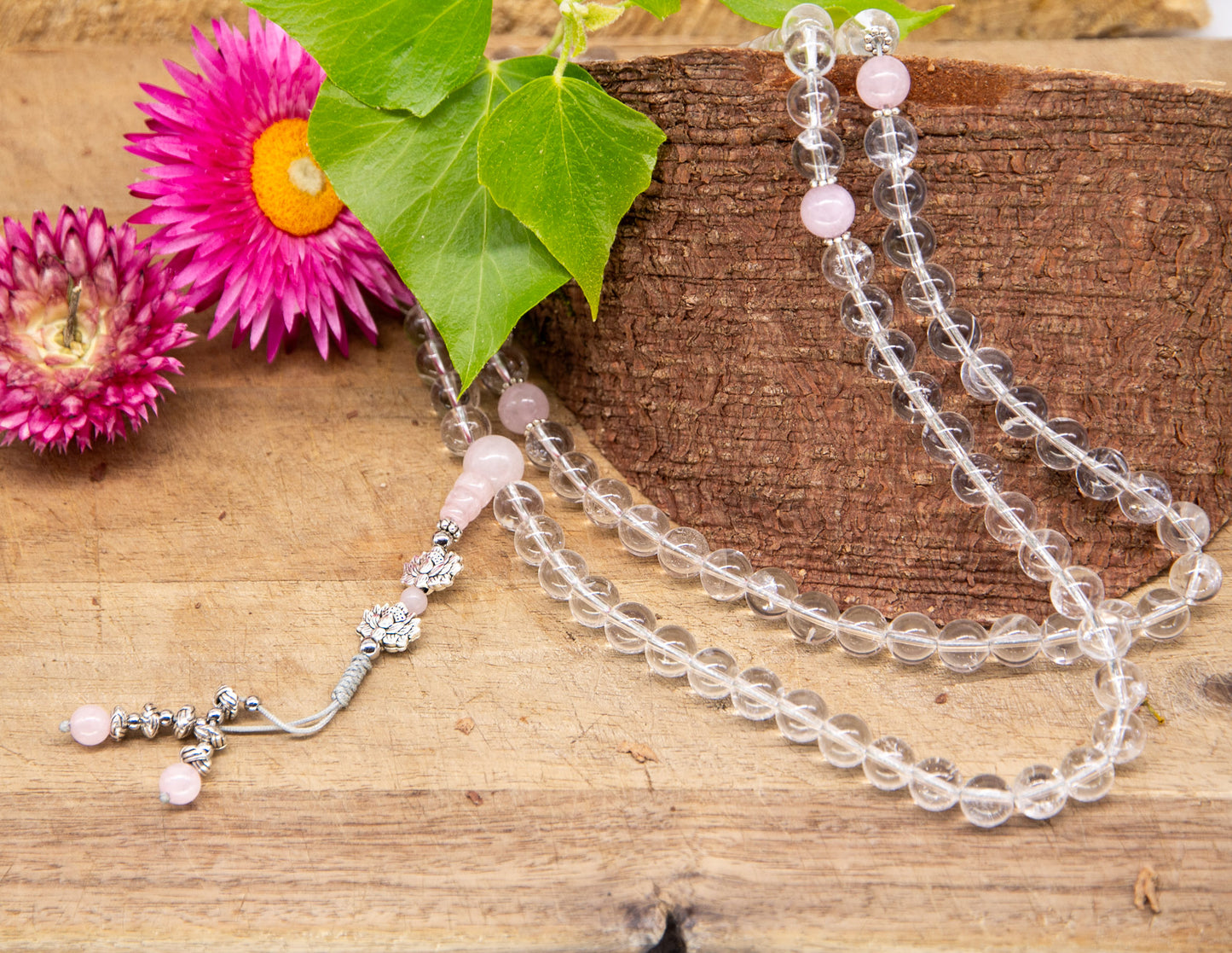 Crystal & Rose Angelite Mala