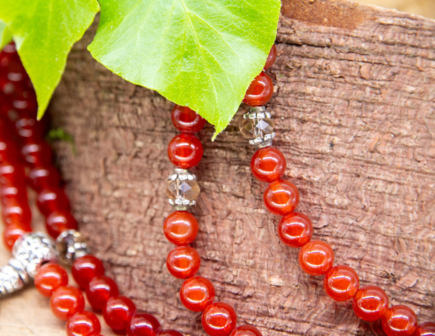 Carnelian & Crystal Glass Mala 8mm