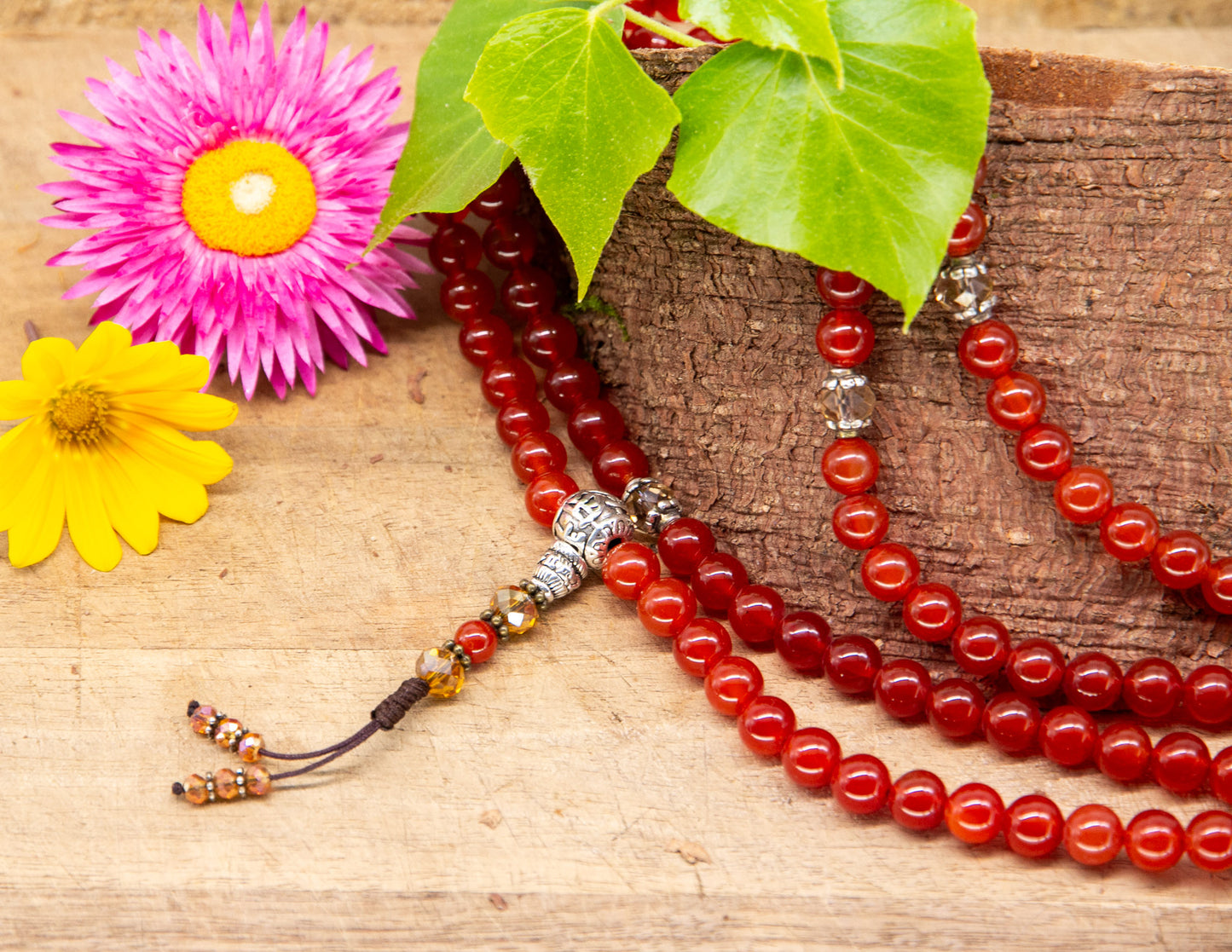 Carnelian & Crystal Glass Mala 8mm