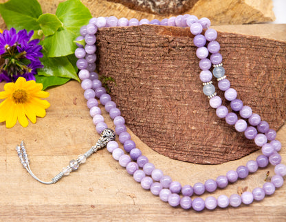 Purple Angelite & Light Blue Mala 8mm