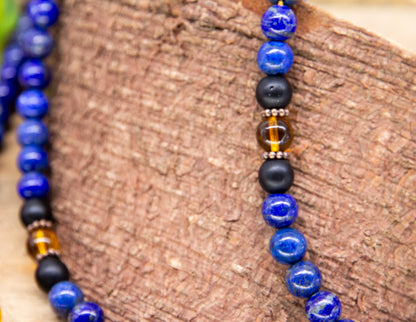 Lapis Lazuli & Black Onyx and Citrine Mala 8mm