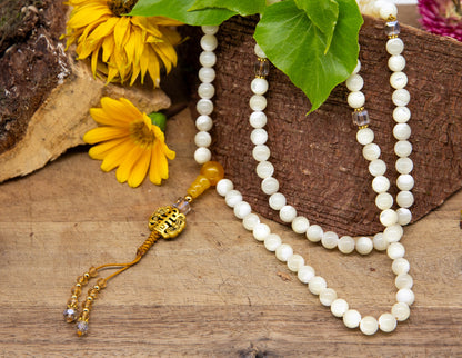 Mother Pearl & Crystal Glass Mala 7mm