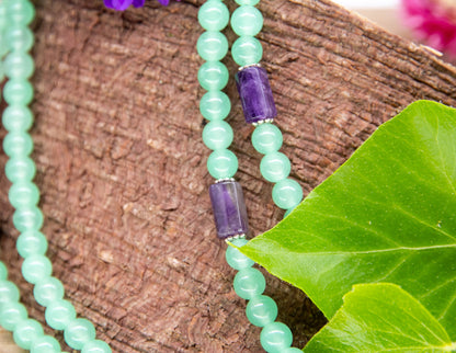 Clear Jade & Ametist Mala 6mm