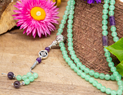 Clear Jade & Ametist Mala 6mm